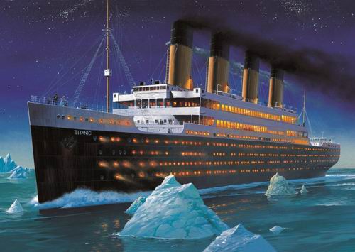 Titanic hacia un iceberg. Pasajeros disfrutando de sus camarotes