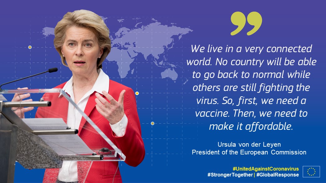 Urula von der Leyen Covid pledge global response, vacuna