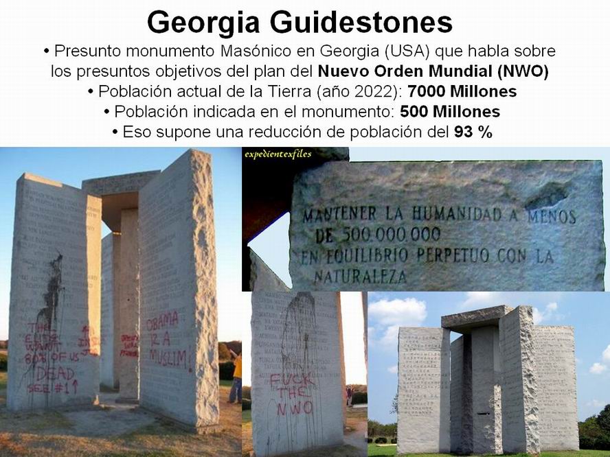 Piedras Directrices de Georgia (Georgia Guidestones, USA) 93 % reducción población mundial